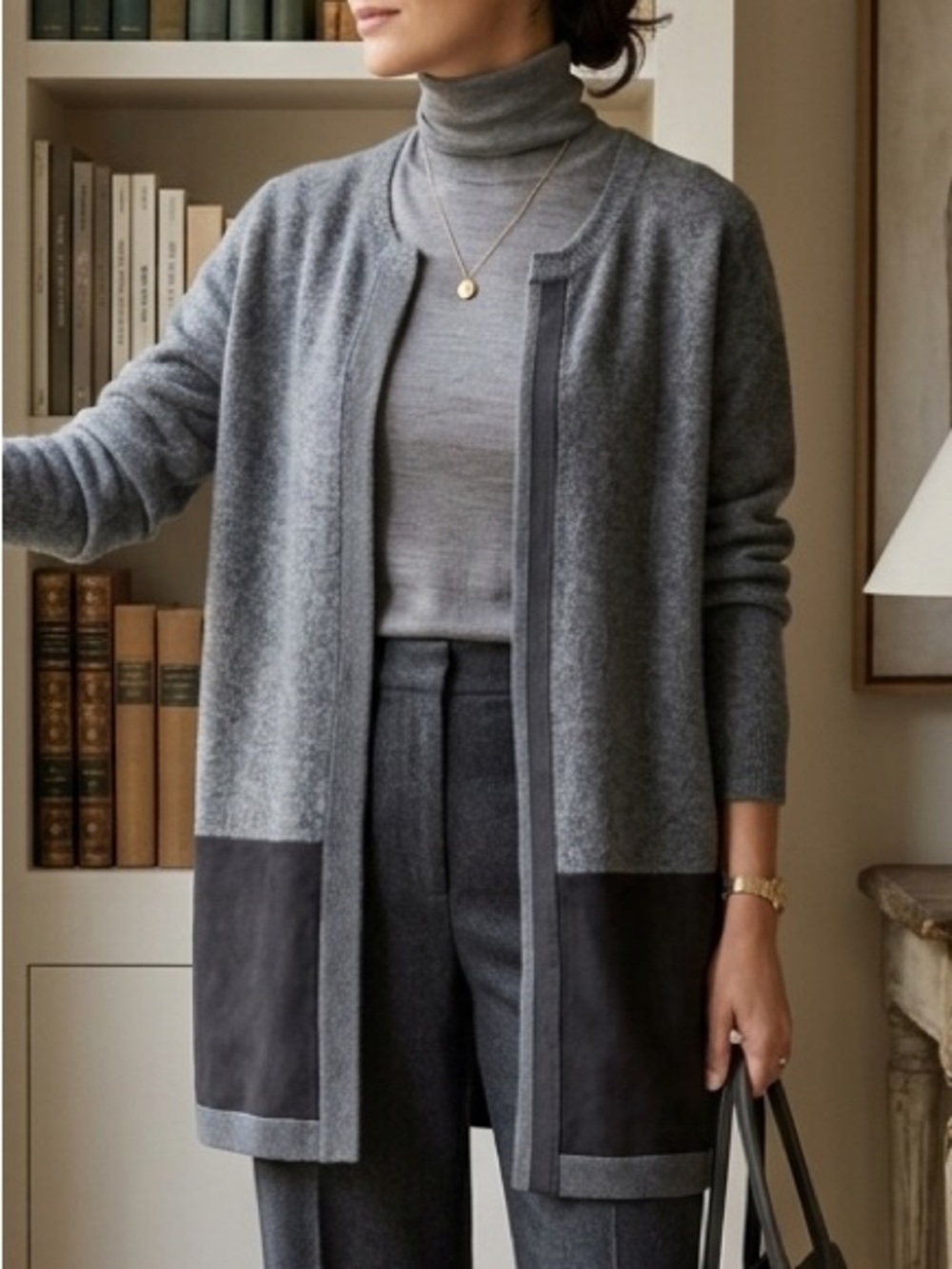Sita Murt Anthropologie Wool Blend Suede Longline Cardigan Quiet Luxury Sz 42/10